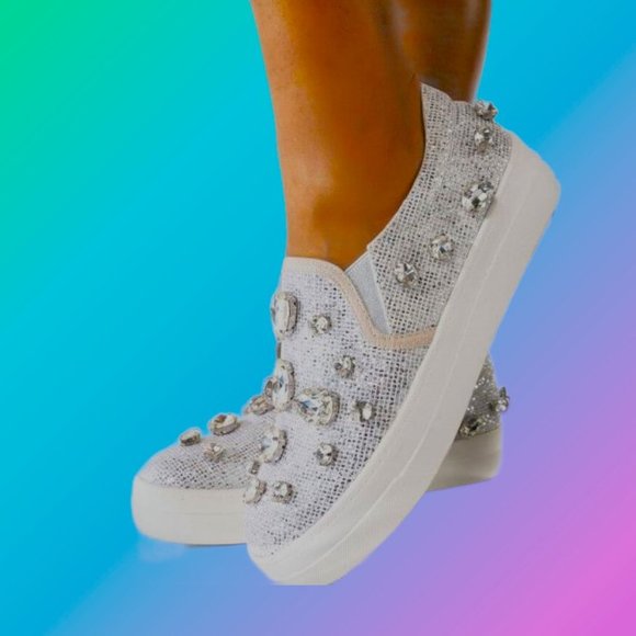 AZALEA WANG Stunning Jeweled Silver Platform Sneakers with Box Sz 8 - Picture 1 of 5